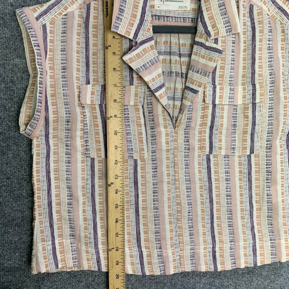 By Anthropologie Cropped Utility Pullover Top Striped Tan Purple Pink Size XS - Picture 5 of 9